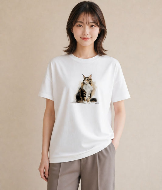 Tシャツ レディース ソマリ 猫 ねこ イラスト 手描き風 デート 帰省 白T YMAZO