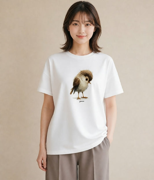 デザインTシャツ レディース 九官鳥 ペット 動物 イラスト 手描き風 クリスマス 旅行 白T YMAZO