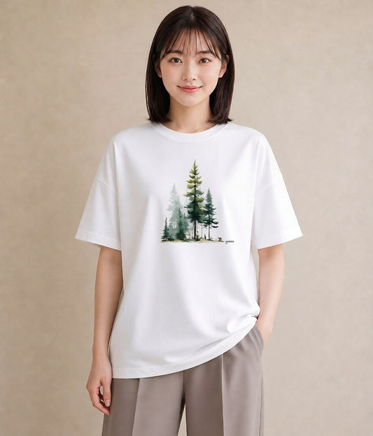 Tシャツ レディース 森 植物 ボタニカル イラスト 韓国風 友達ギフト 部屋着 白T YMAZO
