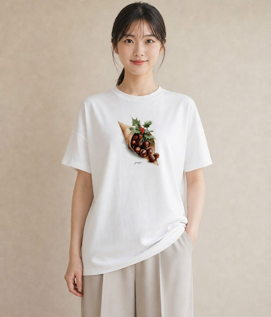 半袖Tシャツ レディース 実り 植物 ボタニカル イラスト ミニマル 通勤 在宅 白T YMAZO