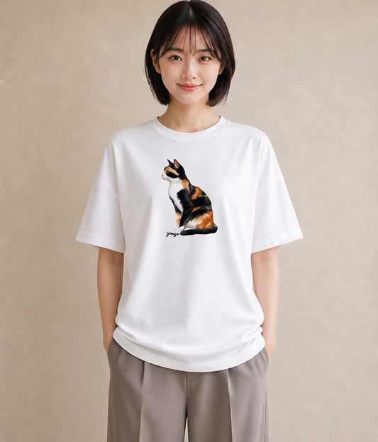 グラフィックTシャツ レディース キジトラ 猫 ねこ イラスト ポップ 送別ギフト 通勤 白T YMAZO