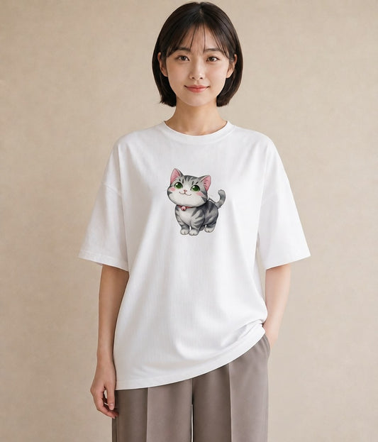 グラフィックTシャツ レディース 愛猫 猫 ねこ イラスト ポップ ラフ レイヤード 白T YMAZO