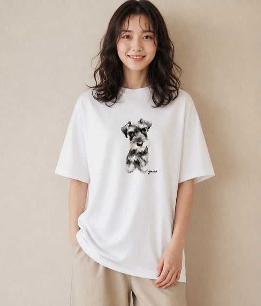 グラフィックTシャツ レディース ミックス犬 犬 いぬ イラスト こなれ感 普段着 週末コーデ 白T