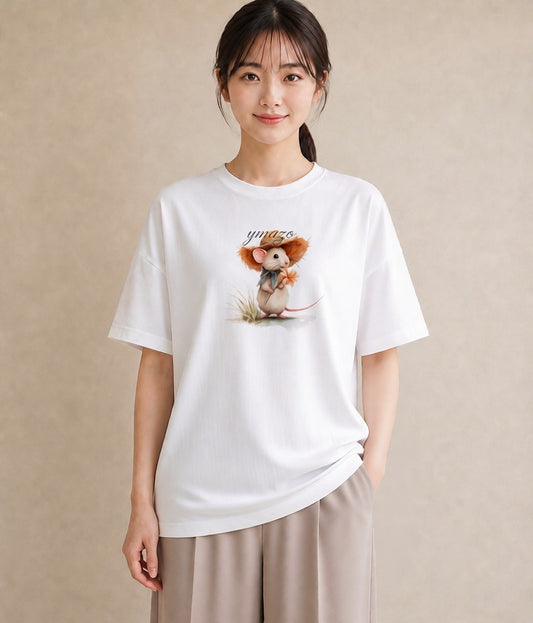 デザインTシャツ レディース デグー ペット 動物 イラスト 淡色 休日 ペアコーデ 白T YMAZO