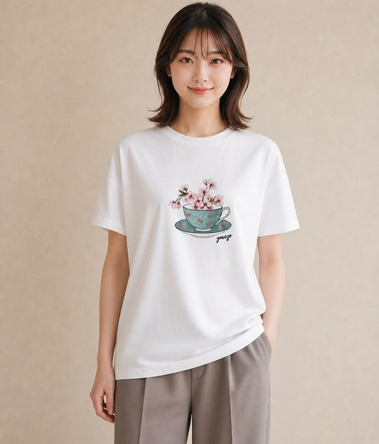 デザインTシャツ レディース 紅茶 食べ物 フード イラスト きれいめカジュアル 旅行用 海 白T YMAZO