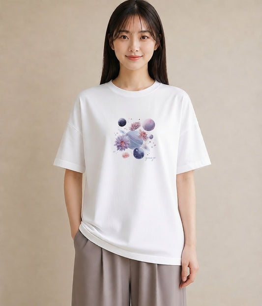 デザインTシャツ レディース 水瓶座 星空 宇宙 イラスト ナチュラル デート 帰省 白T YMAZO