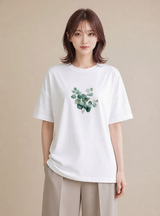Tシャツ レディース 観葉植物 植物 ボタニカル イラスト フェミニン ラフ レイヤード 白T YMAZO