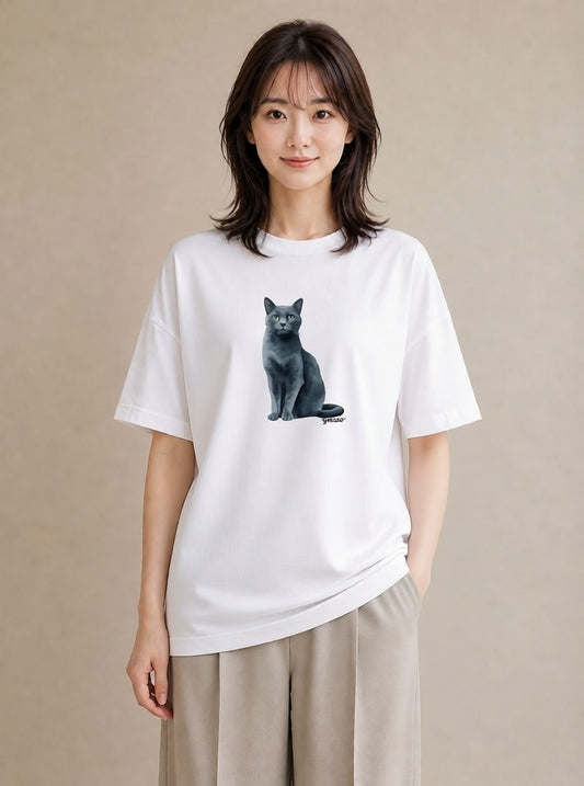 プリントTシャツ レディース ペルシャ 猫 ねこ イラスト カジュアル お出かけ 普段着 白T YMAZO