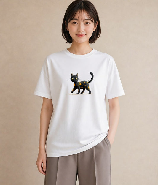 グラフィックTシャツ レディース 黒猫 猫 ねこ イラスト 送別ギフト 通勤 白T YMAZO