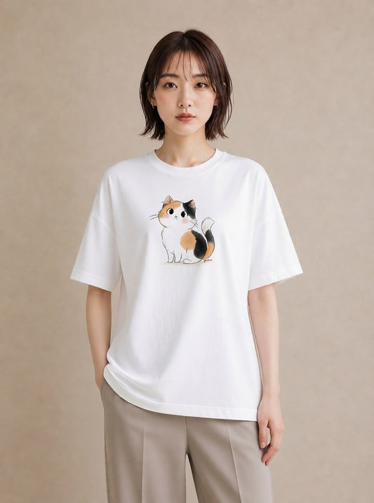 デザインTシャツ レディース ハチワレ 白黒猫 猫 ねこ イラスト 可愛い 春コーデ 姉妹 白T YMAZO