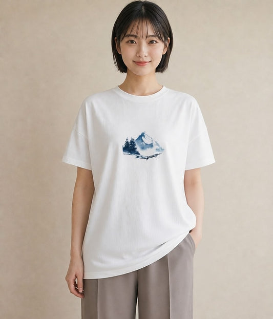 デザインTシャツ レディース 山 星空 宇宙 イラスト レトロ ギフト 母の日 白T YMAZO