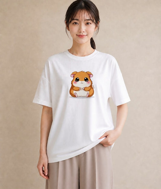 Tシャツ レディース ジャンガリアンハムスター ペット 動物 イラスト 普段使い 買い物 夏コーデ 白T YMAZO