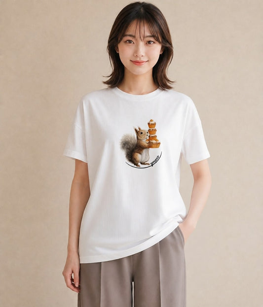 Tシャツ レディース シマリス ペット 動物 イラスト ラフ カジュアルコーデ 買い物 白T YMAZO