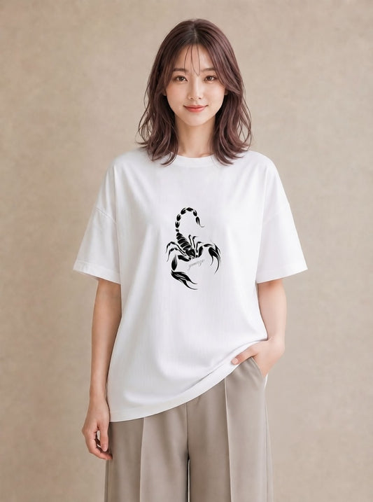 半袖Tシャツ レディース 蠍座 星空 宇宙 イラスト ラフカジュアル ミセス 春コーデ 白T YMAZO