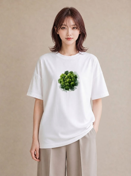 半袖Tシャツ レディース 盆栽 植物 ボタニカル イラスト 水彩風 買い物 夏コーデ 白T YMAZO