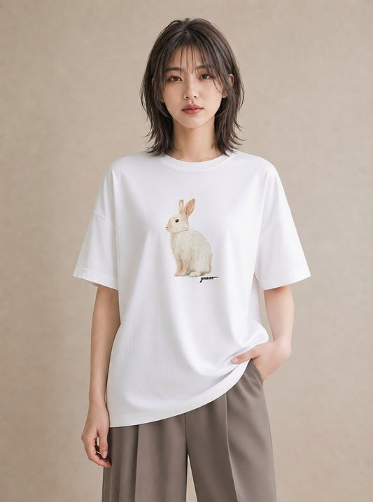 デザインTシャツ レディース ライオンラビット ペット 動物 イラスト 女子会 お揃い 白T YMAZO