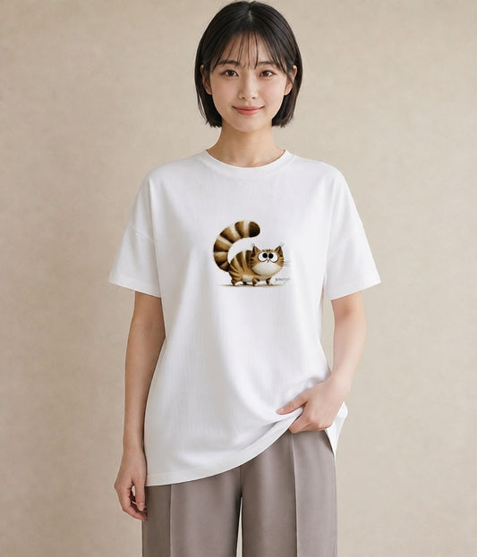 グラフィックTシャツ レディース エキゾチックショートヘア 猫 ねこ イラスト きれいめカジュアル 女性向けギフト 散歩 白T YMAZO