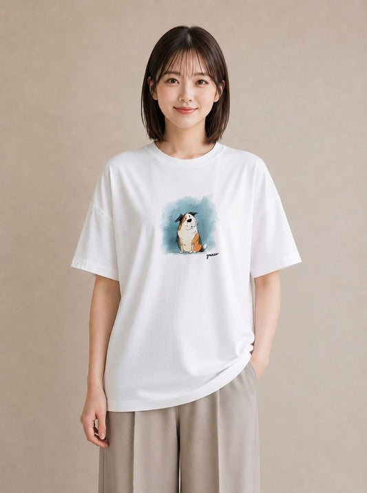 プリントTシャツ レディース ボーダーコリー 犬 いぬ イラスト ガーリー カジュアルコーデ 買い物 白T YMAZO