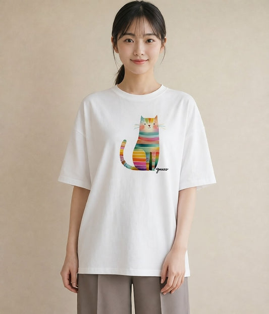 グラフィックTシャツ レディース ニャンコ 猫 ねこ イラスト 水彩風 女性 旅行用 白T YMAZO