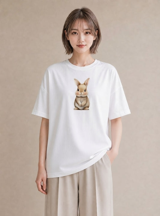 Tシャツ レディース ロップイヤー ペット 動物 イラスト アート風 女性 旅行用 白T YMAZO
