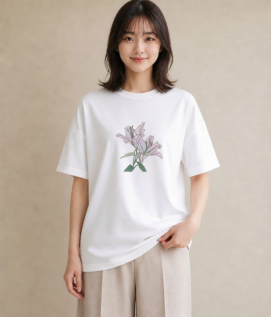 プリントTシャツ レディース ゆり 百合 花 花柄 イラスト 北欧風 旅行 母娘コーデ 白T YMAZO