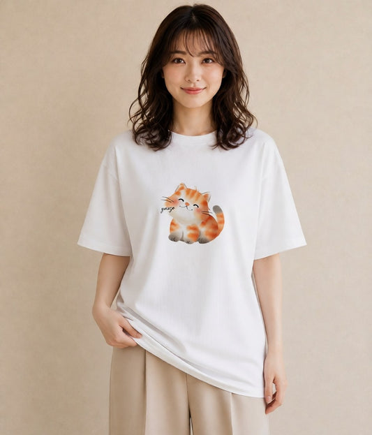 半袖Tシャツ レディース サビ猫 猫 ねこ イラスト ユニーク ギフト 母の日 白T YMAZO