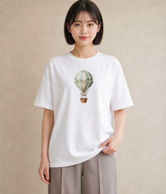 プリントTシャツ レディース 気球 星空 宇宙 イラスト きれいめカジュアル 自分用 ルームウェア 白T YMAZO