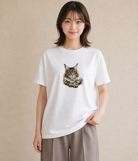 プリントTシャツ レディース キジトラ 猫 ねこ イラスト ゆるかわ ラフ レイヤード 白T YMAZO