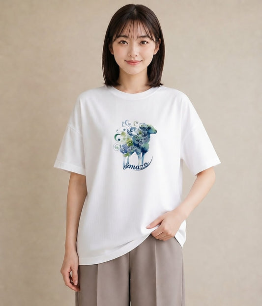 グラフィックTシャツ レディース 山羊座 星空 宇宙 イラスト お洒落 ラフ レイヤード 白T YMAZO