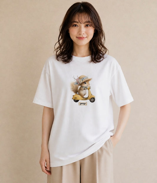 Tシャツ レディース シマリス ペット 動物 イラスト こなれ感 夏コーデ 通学 白T YMAZO
