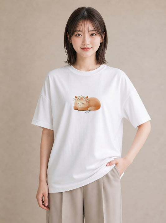 デザインTシャツ レディース ニャンコ 猫 ねこ イラスト ゆるかわ 秋コーデ おしゃれギフト 白T YMAZO