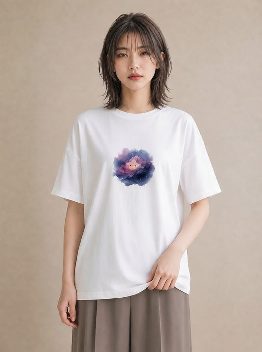 デザインTシャツ レディース 山羊座 星空 宇宙 イラスト レトロ 公園 ママ 白T YMAZO