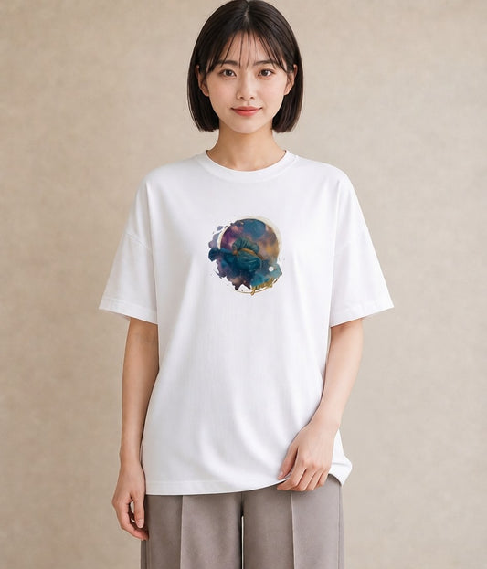 デザインTシャツ レディース 水瓶座 星空 宇宙 イラスト お洒落 カジュアルコーデ 買い物 白T YMAZO
