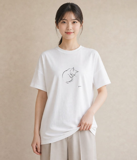 プリントTシャツ レディース 猫 ねこ ネコ イラスト 水彩風 ギフト 母の日 白T YMAZO