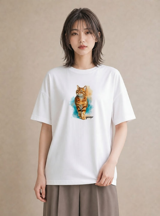 プリントTシャツ レディース メインクーン 猫 ねこ イラスト ゆるかわ 帰省 ラフ 白T YMAZO