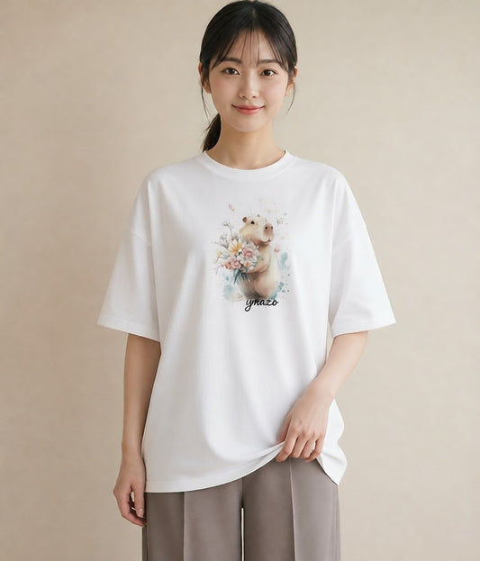 デザインTシャツ レディース ゴールデンハムスター ペット 動物 イラスト 淡色 デート 帰省 白T YMAZO