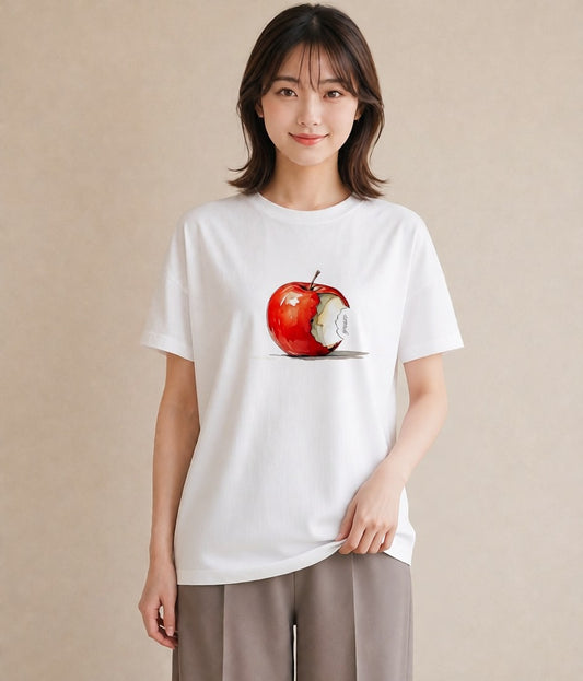 プリントTシャツ レディース りんご 林檎 アップル 食べ物 フード イラスト シンプル 週末コーデ 敬老の日 白T YMAZO
