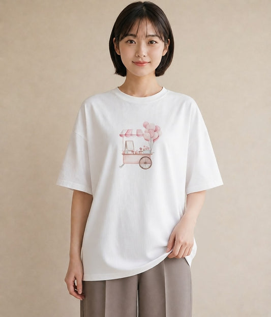 グラフィックTシャツ レディース ポップコーン 食べ物 フード イラスト 可愛い 春コーデ 姉妹 白T YMAZO