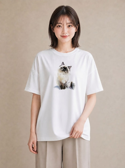 デザインTシャツ レディース 猫 ねこ イラスト ユニーク 母の日 ビーチ 白T YMAZO