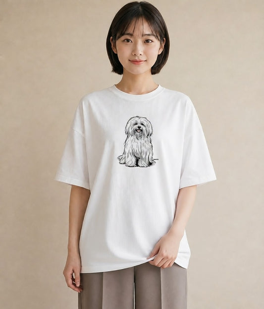 グラフィックTシャツ レディース ビションフリーゼ 犬 いぬ イラスト 抜け感 カフェ服 クリスマス 白T YMAZO