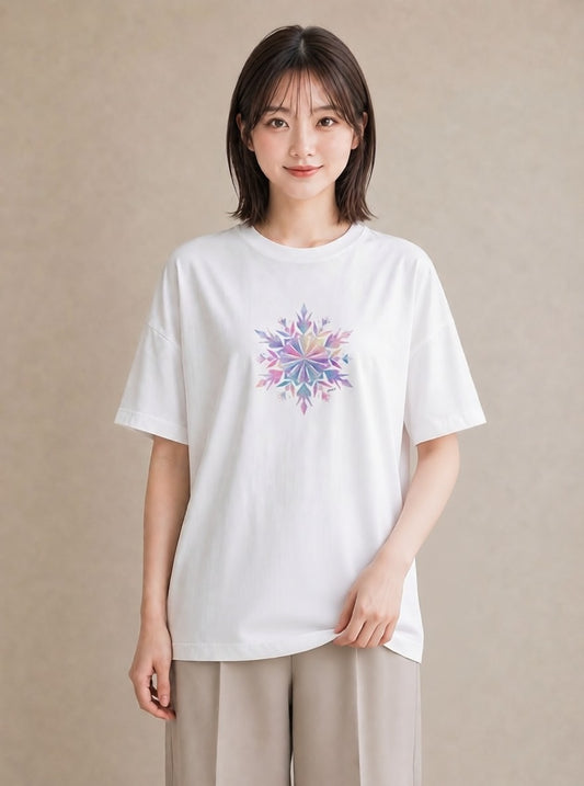 半袖Tシャツ レディース 雪の結晶 星空 宇宙 イラスト ポップ 夏コーデ 通学 白T YMAZO