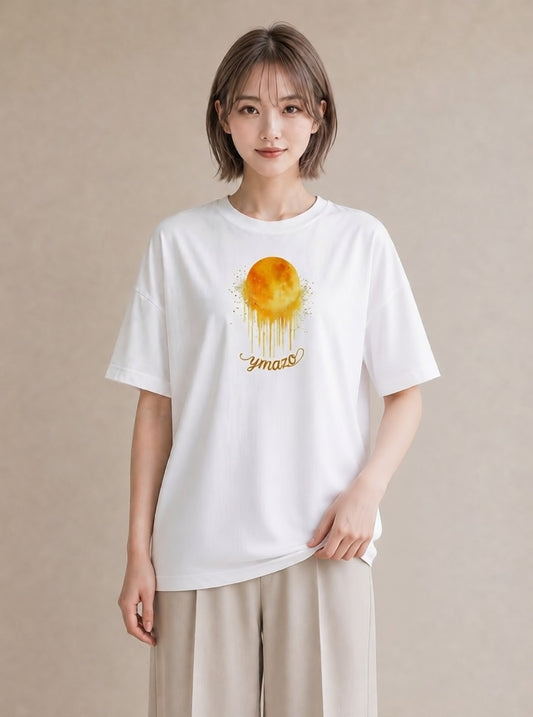 半袖Tシャツ レディース 満月 星空 宇宙 イラスト 水彩風 母の日 ビーチ 白T YMAZO