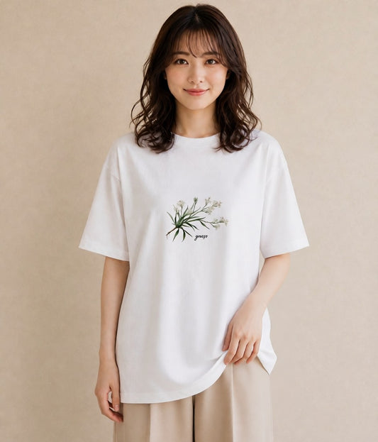 グラフィックTシャツ レディース 金木犀 花 花柄 イラスト 上品 20代 カジュアルコーデ 白T YMAZO