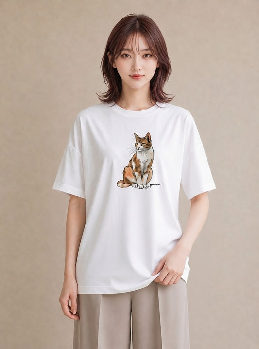 Tシャツ レディース エキゾチックショートヘア 猫 ねこ イラスト カジュアル 親子 20代 白T YMAZO