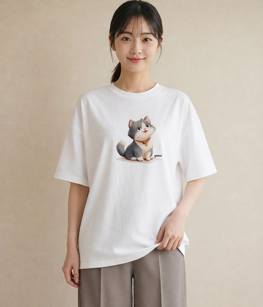 プリントTシャツ レディース ブリティッシュショートヘア 猫 ねこ イラスト レトロ クリスマス 旅行 白T YMAZO