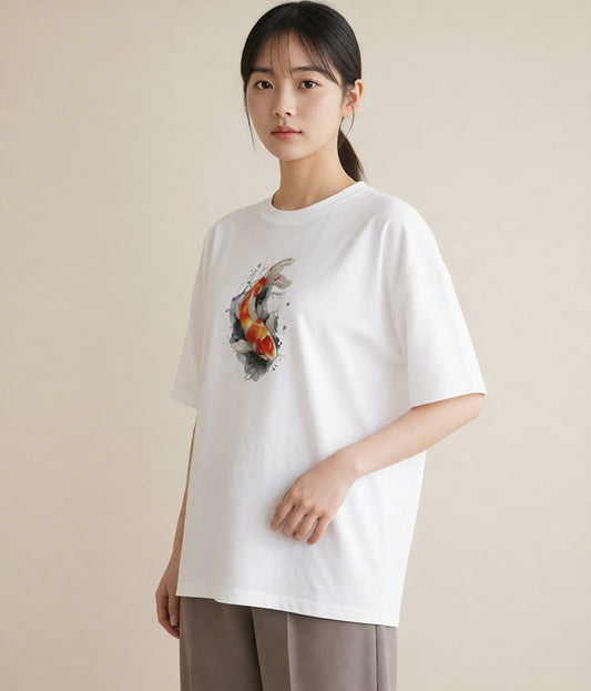 Tシャツ レディース らんちゅう ペット 動物 イラスト 部屋着 女性向けギフト 白T YMAZO