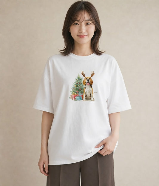プリントTシャツ レディース ビーグル 犬 いぬ イラスト ラフカジュアル 旅行用 海 白T YMAZO
