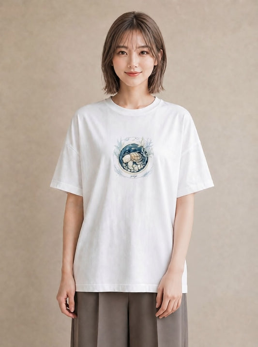 デザインTシャツ レディース カメ ペット 動物 イラスト ゆるかわ カフェ服 クリスマス 白T YMAZO