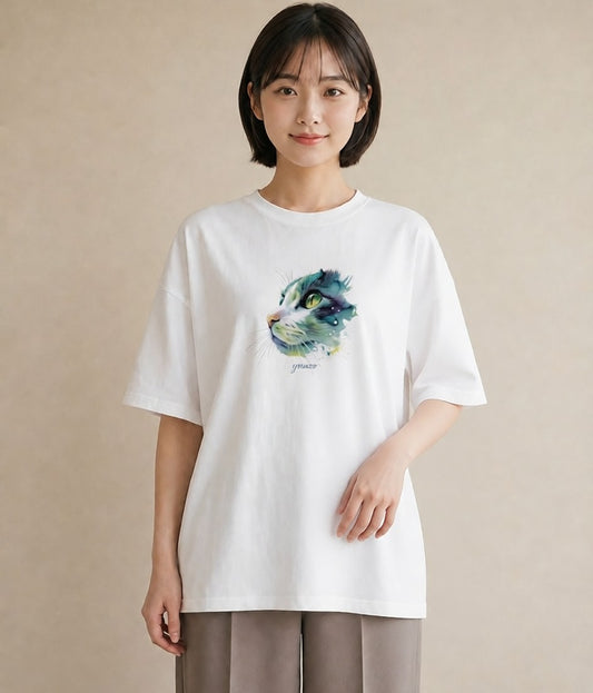 プリントTシャツ レディース ソマリ 猫 ねこ イラスト 休日コーデ 誕生日プレゼント 綿100 白T YMAZO