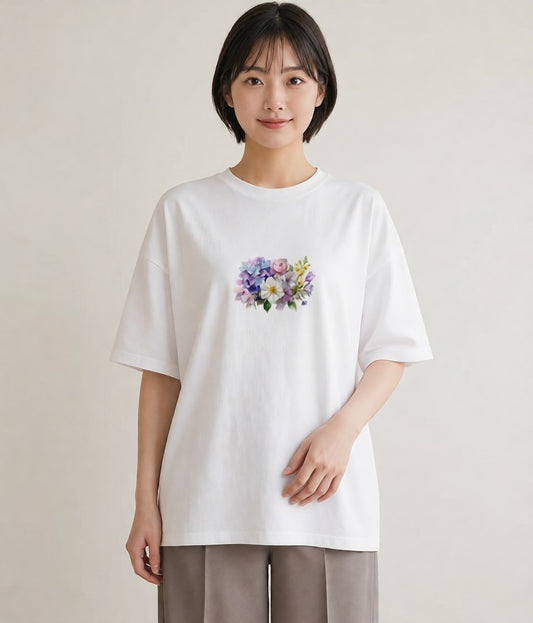 デザインTシャツ レディース パンジー 花 花柄 イラスト ボタニカル 休日 ペアコーデ 白T YMAZO